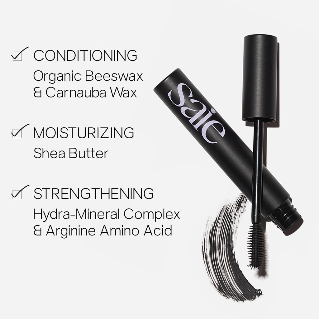 Saie Mascara 101 - Lash Lengthening Mascara for Thick, Bold, Lifted Lashes - Buildable Eye Makeup Formulated to Strengthen and Condition with Rich Nutrients - Black (0.31 oz) - TrustMedUSA