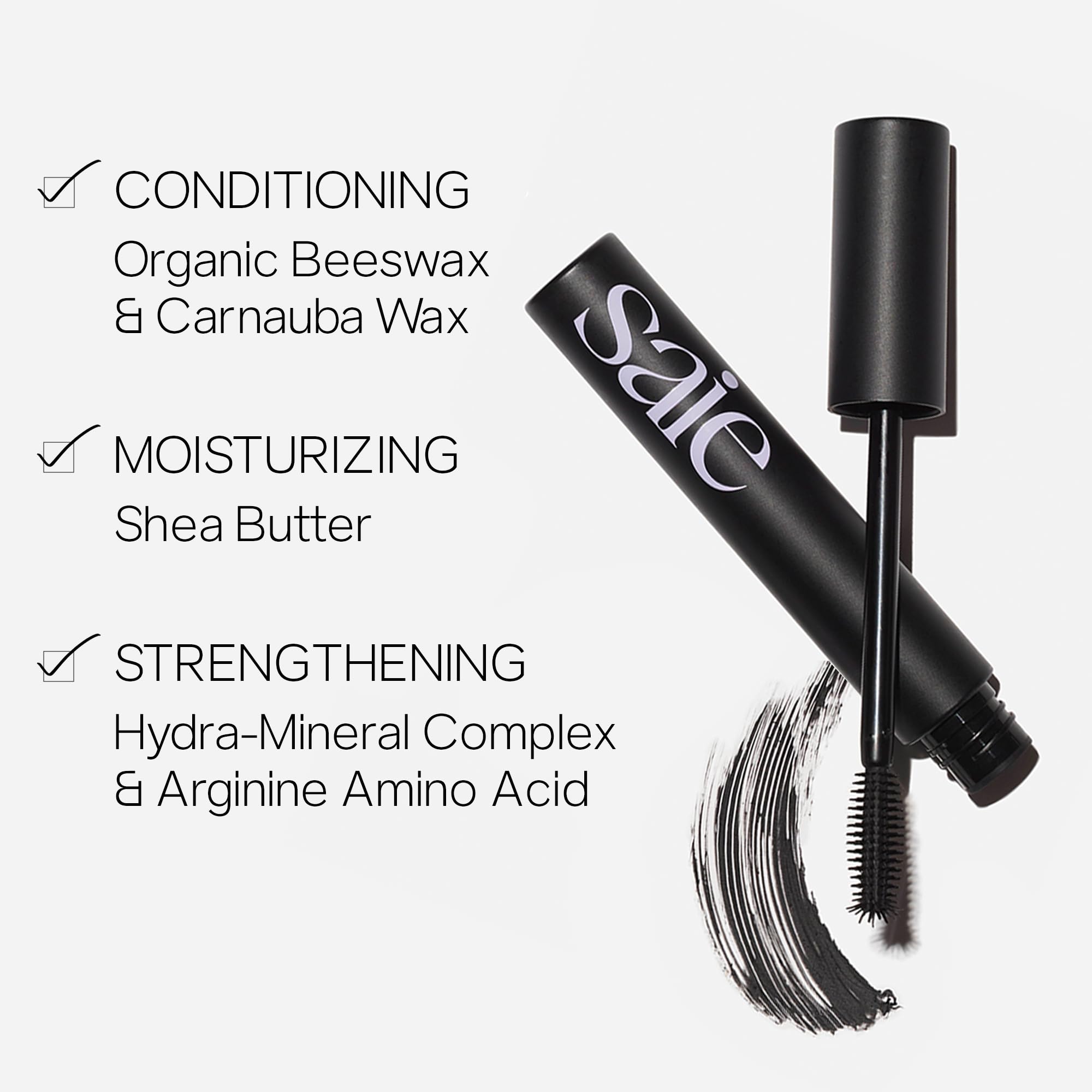 Saie Mascara 101 - Lash Lengthening Mascara for Thick, Bold, Lifted Lashes - Buildable Eye Makeup Formulated to Strengthen and Condition with Rich Nutrients - Black (0.31 oz) - TrustMedUSA