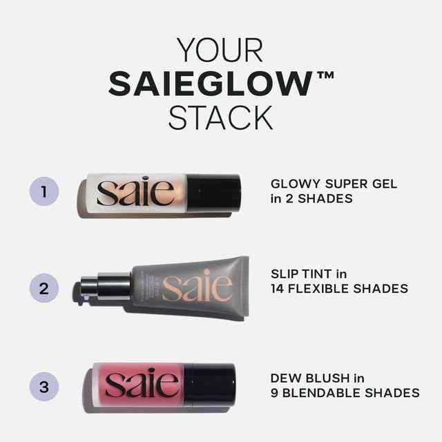 Saie Mini Glowy Super Gel Lightweight llluminator & Makeup Primer - Sunglow (0.5 oz) + Dew Blush - Lightweight Liquid Blush with a Blendable + Buildable Cream Finish - Rosy (.40 oz) - TrustMedUSA