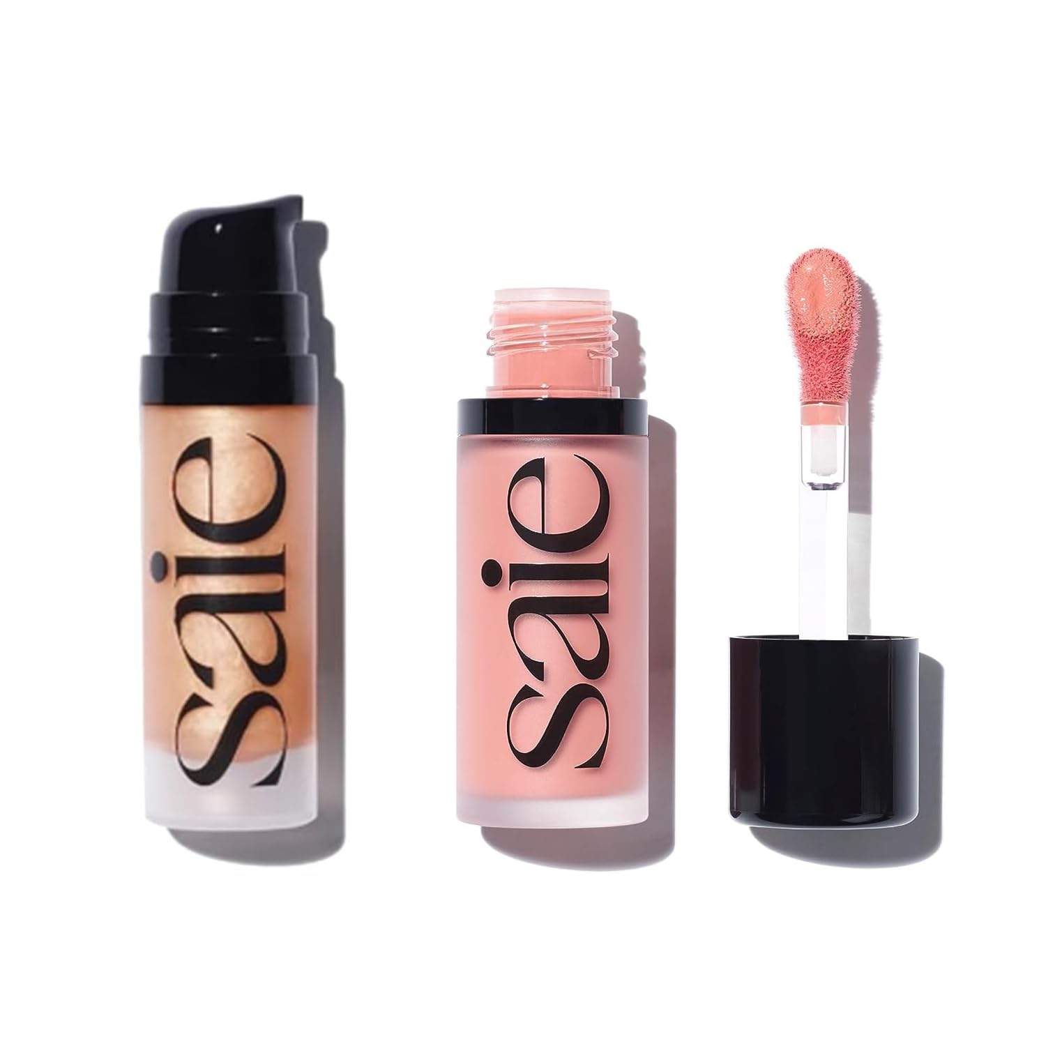 Saie Mini Glowy Super Gel Lightweight llluminator & Makeup Primer - Sunglow (0.5 oz) + Dew Blush - Lightweight Liquid Blush with a Blendable + Buildable Cream Finish - Rosy (.40 oz) - TrustMedUSA