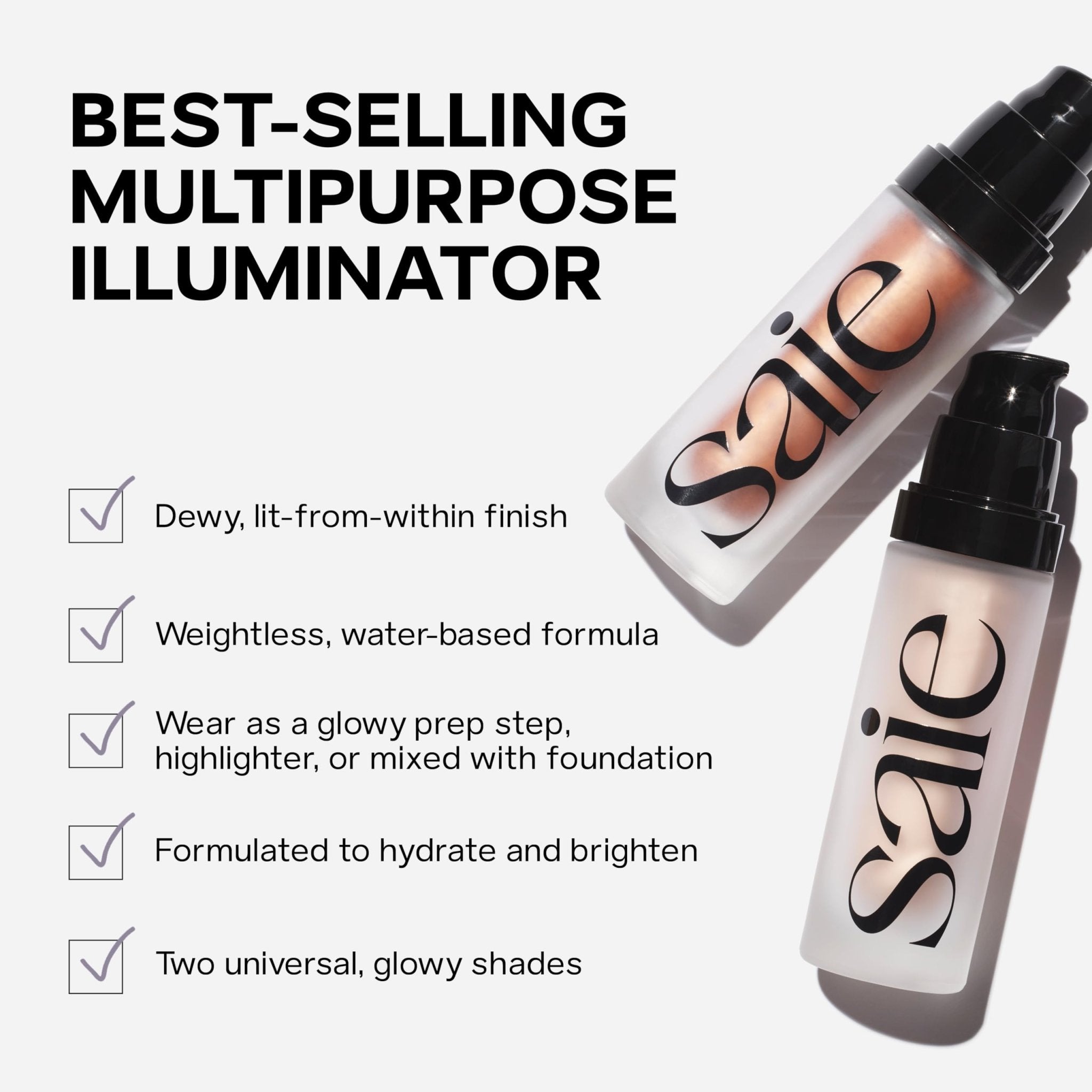 Saie Mini Glowy Super Gel Lightweight llluminator & Makeup Primer - Sunglow (0.5 oz) + Dew Blush - Lightweight Liquid Blush with a Blendable + Buildable Cream Finish - Rosy (.40 oz) - TrustMedUSA