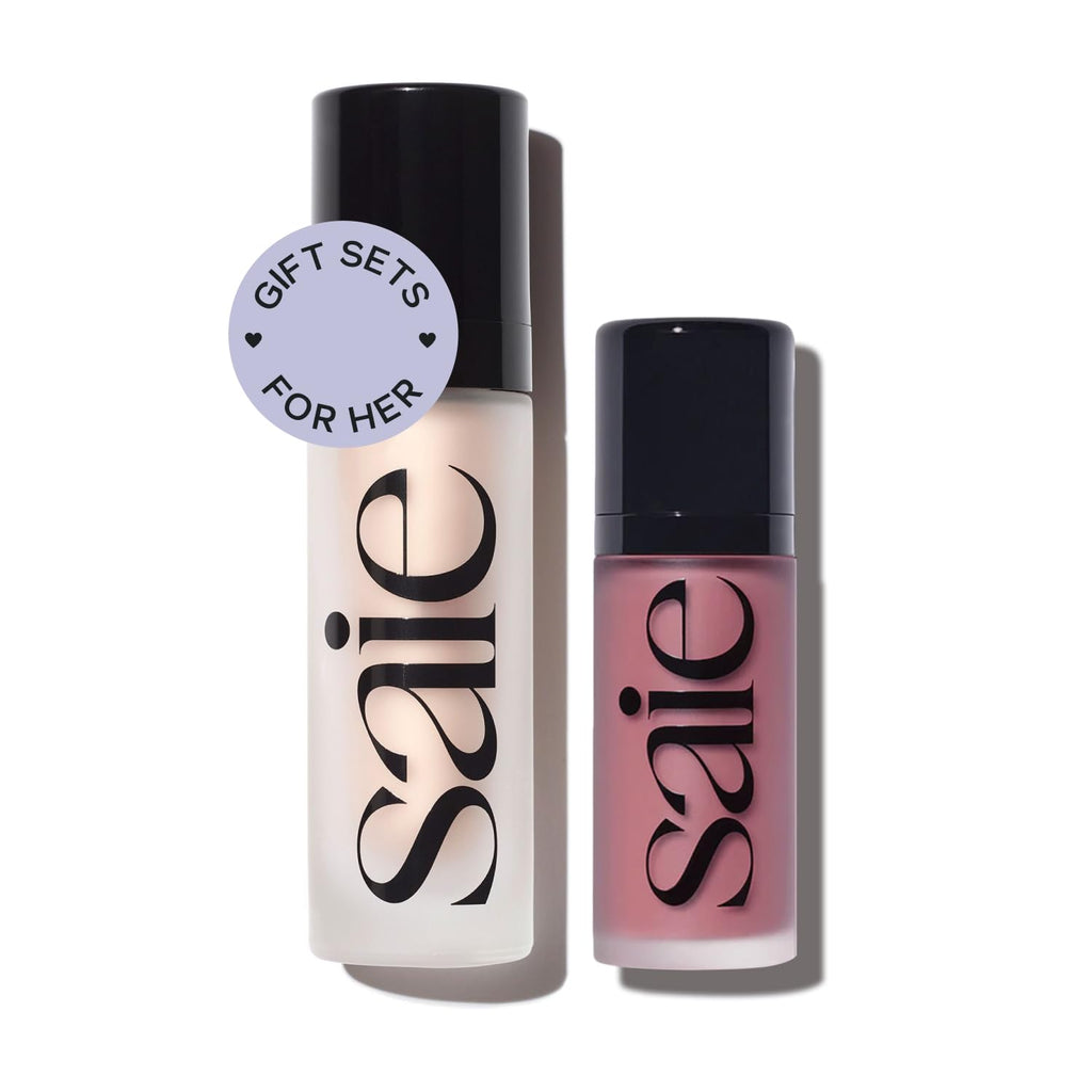 Saie Radiant Glow Duo - Dew Liquid Blush (Chilly, .40 oz) + Glowy Super Gel (Starglow, 1 oz) - Hydrating Cream Blush & Illuminating Primer for a Luminous, Natural Finish - TrustMedUSA