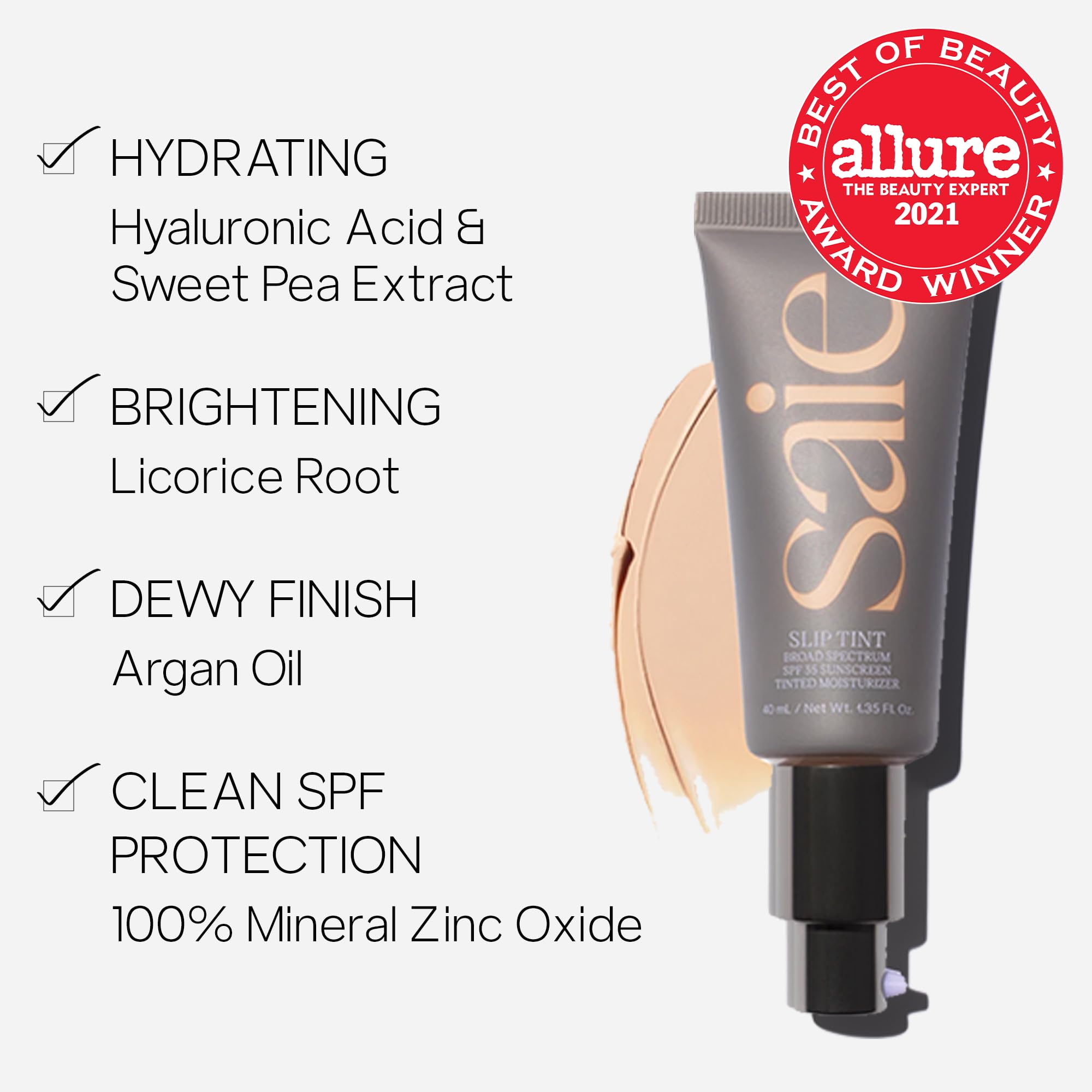 Saie Slip Tint Tinted Moisturizer with SPF 35 - Light Coverage, Glowy Skin Tint & Mineral Sunscreen for Face with Hydrating Hyaluronic Acid - Summer Makeup Essential - Shade Three (1.35 oz) - TrustMedUSA