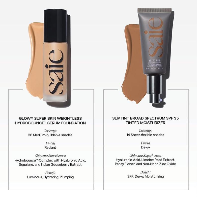 Saie Slip Tint Tinted Moisturizer with SPF 35 - Light Coverage, Glowy Skin Tint & Mineral Sunscreen for Face with Hydrating Hyaluronic Acid - Summer Makeup Essential - Shade Three + Half (1.35 oz) - TrustMedUSA