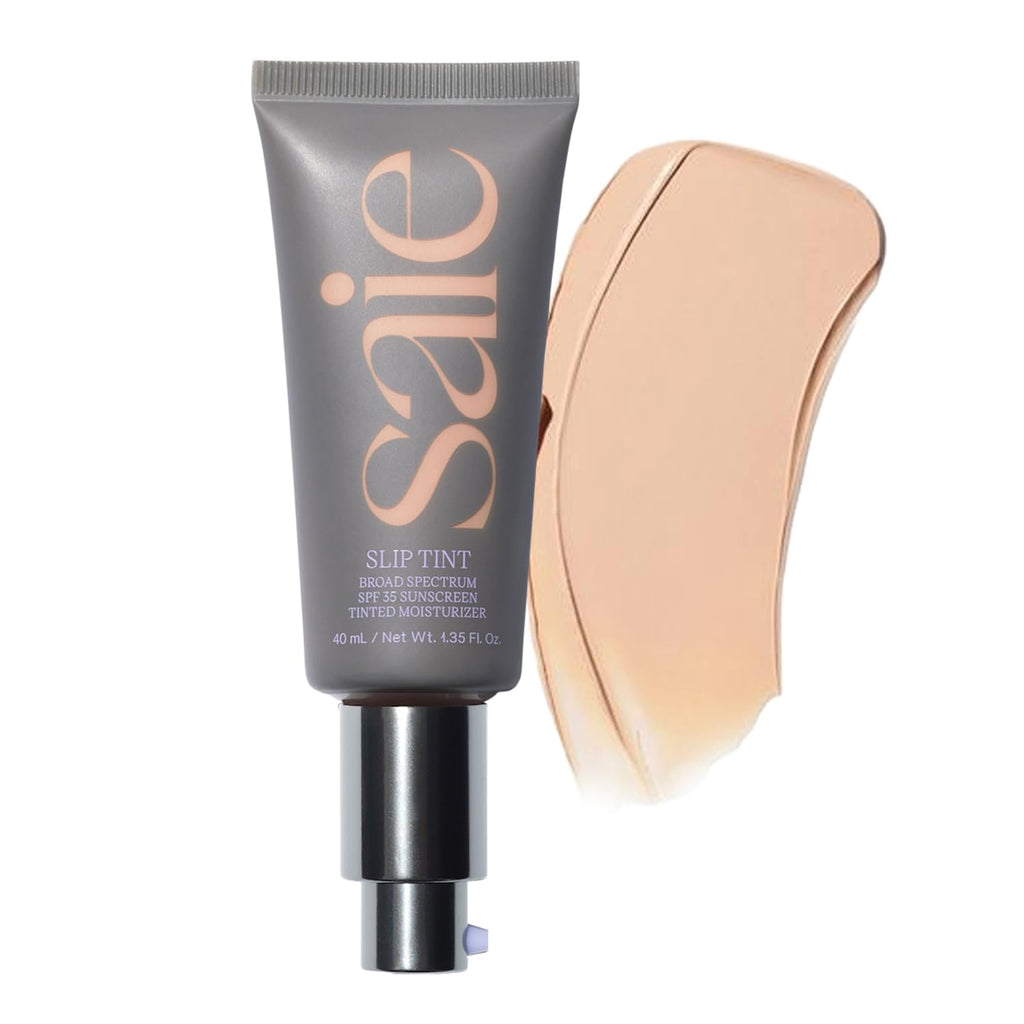 Saie Slip Tint Tinted Moisturizer with SPF 35 - Light Coverage, Glowy Skin Tint & Mineral Sunscreen for Face with Hydrating Hyaluronic Acid - Summer Makeup Essential - Shade Three (1.35 oz) - TrustMedUSA