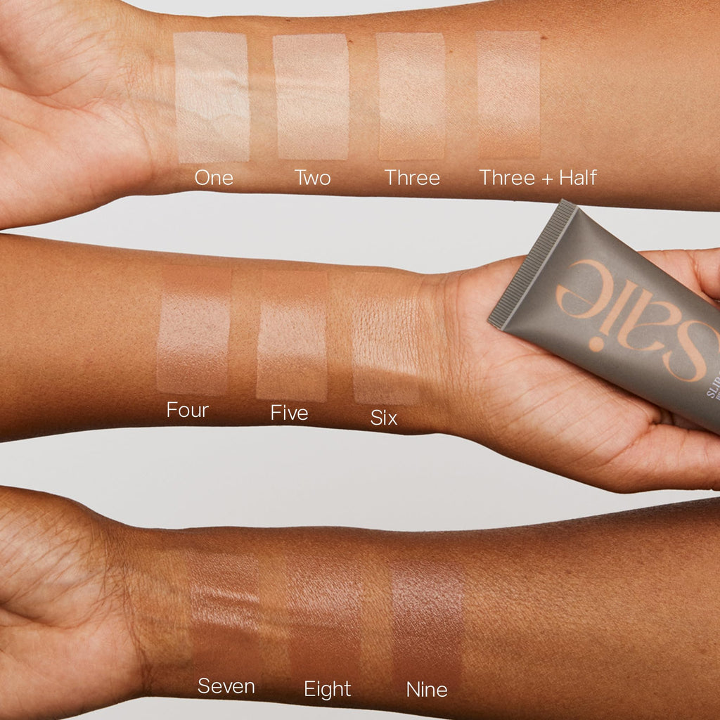 Saie Slip Tint Tinted Moisturizer with SPF 35 - Light Coverage, Glowy Skin Tint & Mineral Sunscreen for Face with Hydrating Hyaluronic Acid - Summer Makeup Essential - Shade Three (1.35 oz) - TrustMedUSA