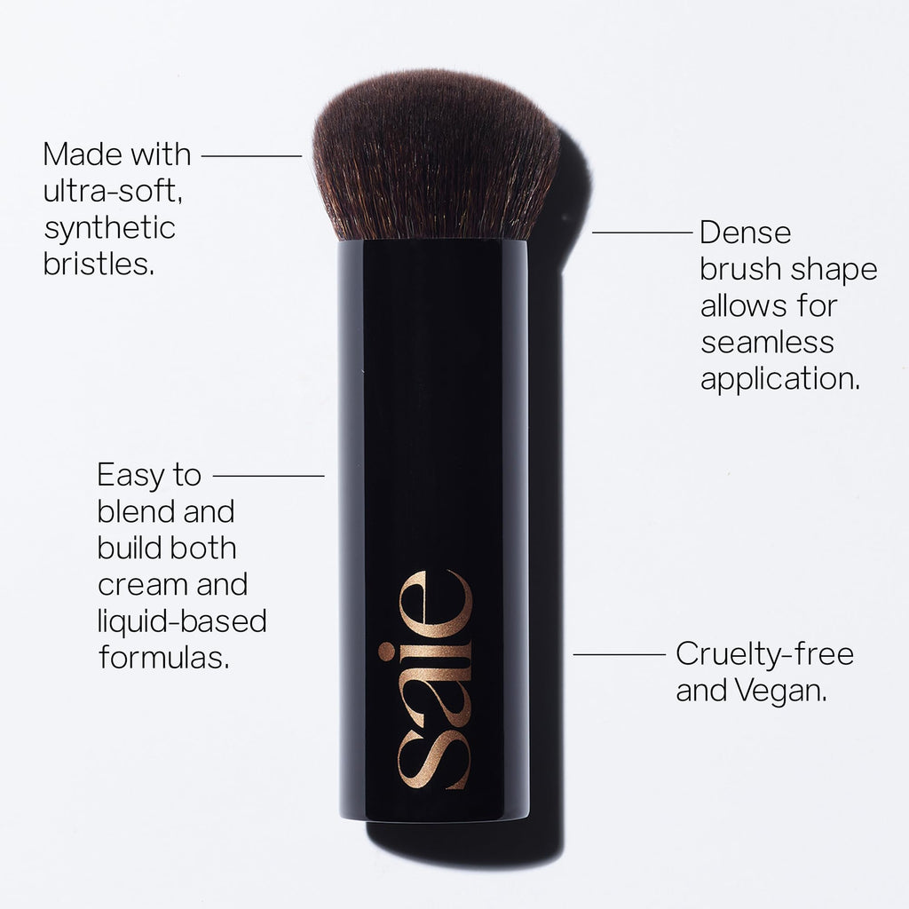 Saie Sun Melt Duo - The Big Brush - Soft, Multi-Use Liquid + Cream Makeup Brush With Synthetic Bristles Bundled With Sun Melt Bronzer in Tan Bronze - Buildable Cream Contour with Velvet Finish (1 oz) - TrustMedUSA