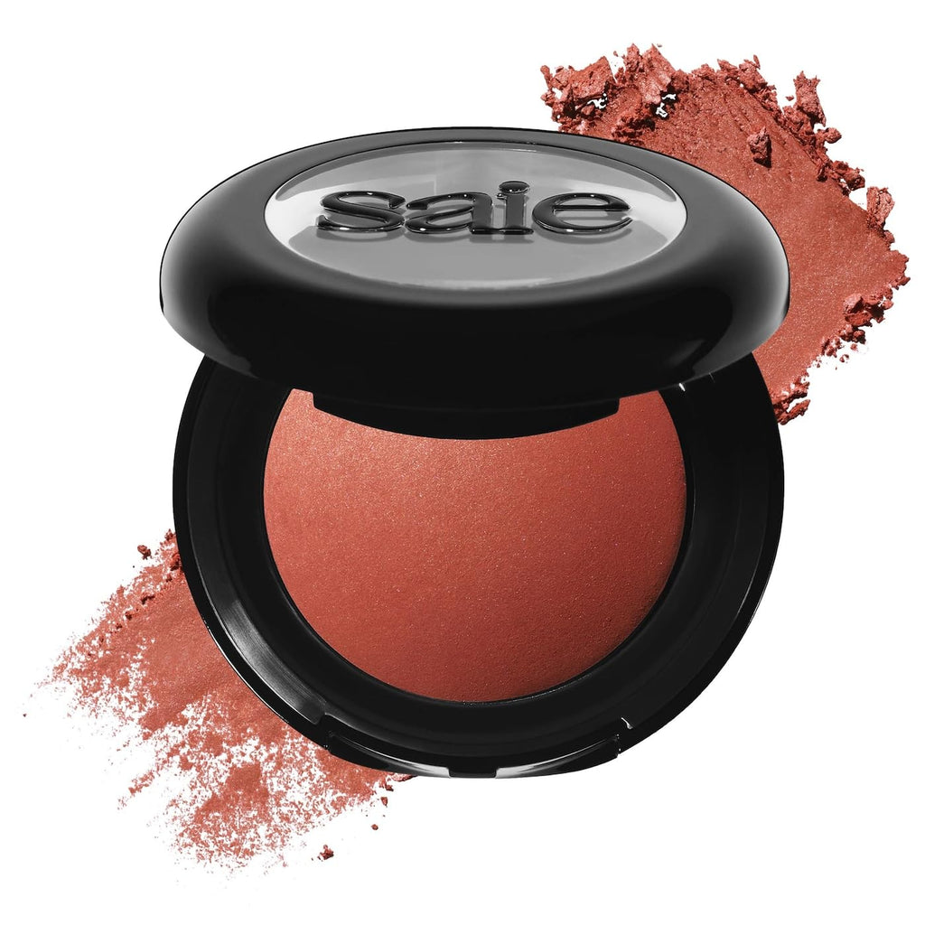 Saie SuperSuede Baked Blush - Talc-Free Powder Blush for Cheeks Infused with Hyaluronic Acid, Glycerin + Squalane - Hydrating Face Makeup for a Natural, Diffused Flush of Color - Ciao (0.1 Ounce) - TrustMedUSA