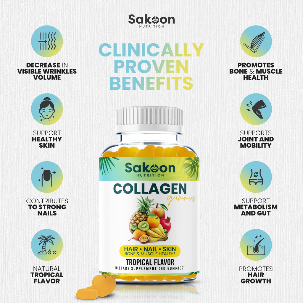 Sakoon nutrition Halal Collagen Gummies for Women and Men - Anti Aging, Hair Growth, Skin Care & Strong Nails Protein Collagen Supplements - Non-GMO, Gluten Free - Made in USA - Maple Wellness Supplements