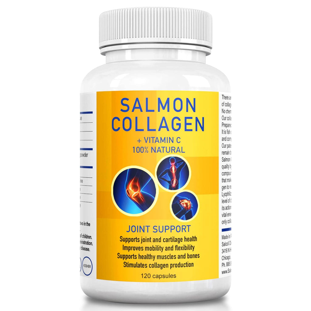 Salcoll Premium Marine Collagen Capsules, 120 Count, Fish Collagen Supplement for Joint Support, Skin, Hair & Nails - Maple Wellness Supplements