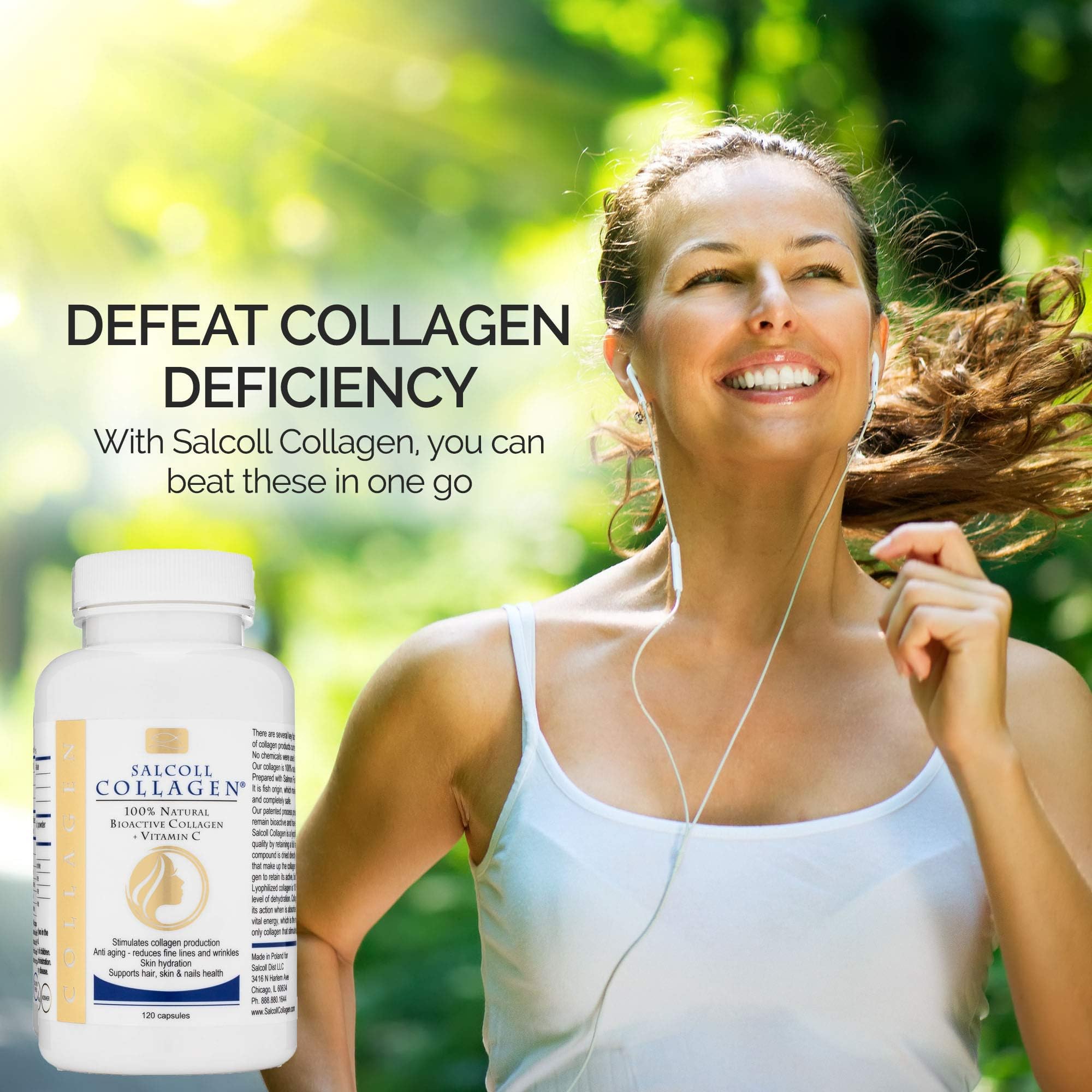 Salcoll Premium Marine Collagen Capsules, 120 Count, Fish Collagen Supplement for Joint Support, Skin, Hair & Nails - Maple Wellness Supplements