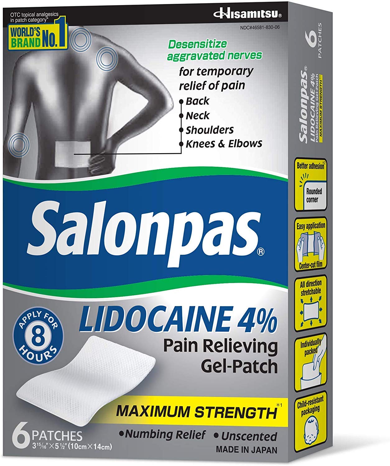 Salonpas LIDOCAINE (5 Pack Bundle) Pain Relieving Maximum Strength Gel Patch! - TrustMedUSA