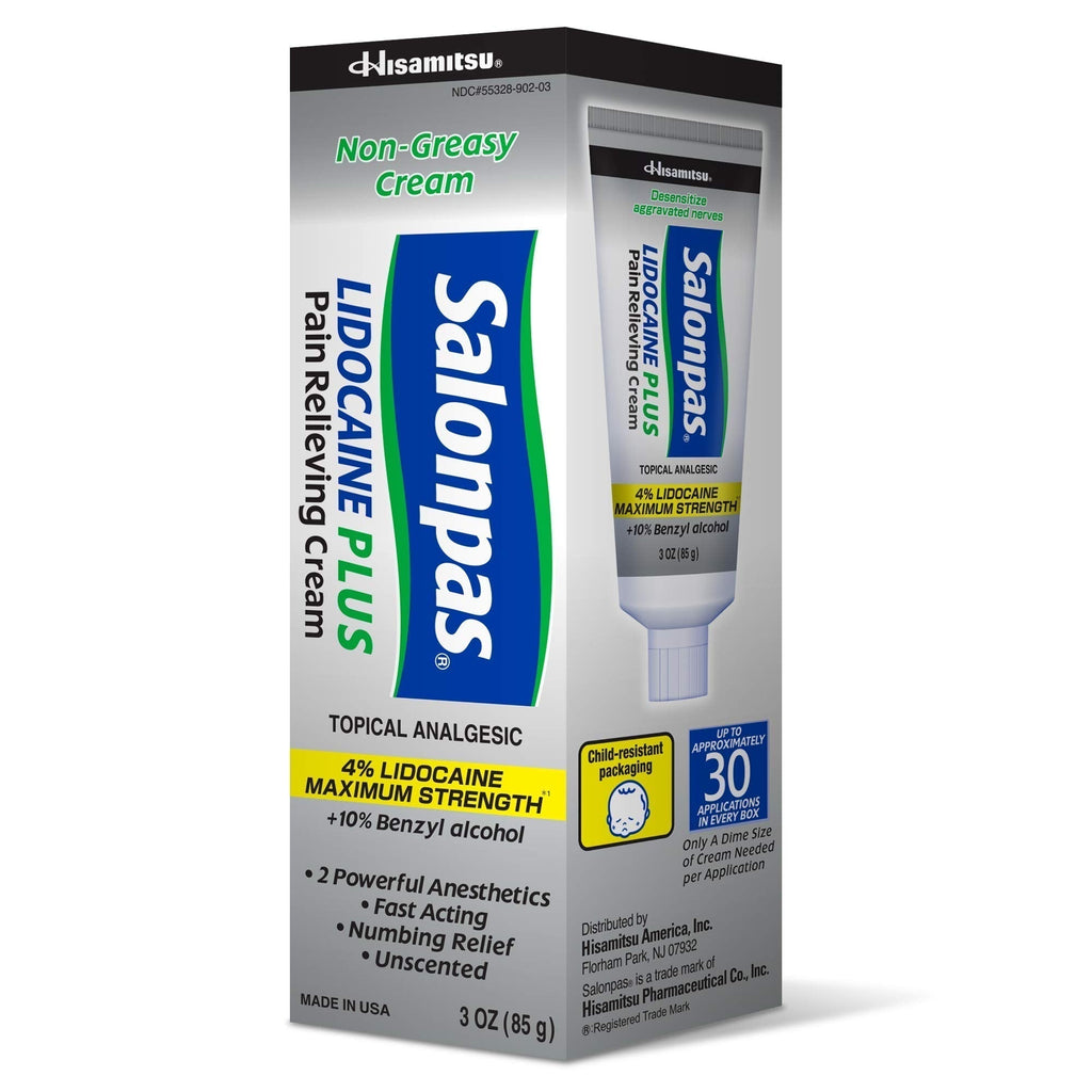 Salonpas Lidocaine Plus Pain Relieving Cream, 3 Ounce Tube - TrustMedUSA