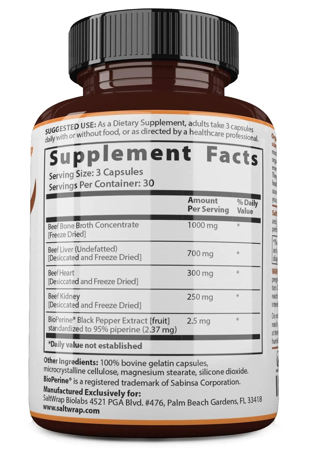 SaltWrap Organ Therapy - Grass Fed Beef Organ Meat Complex Supplement with Organic - TrustMedUSA