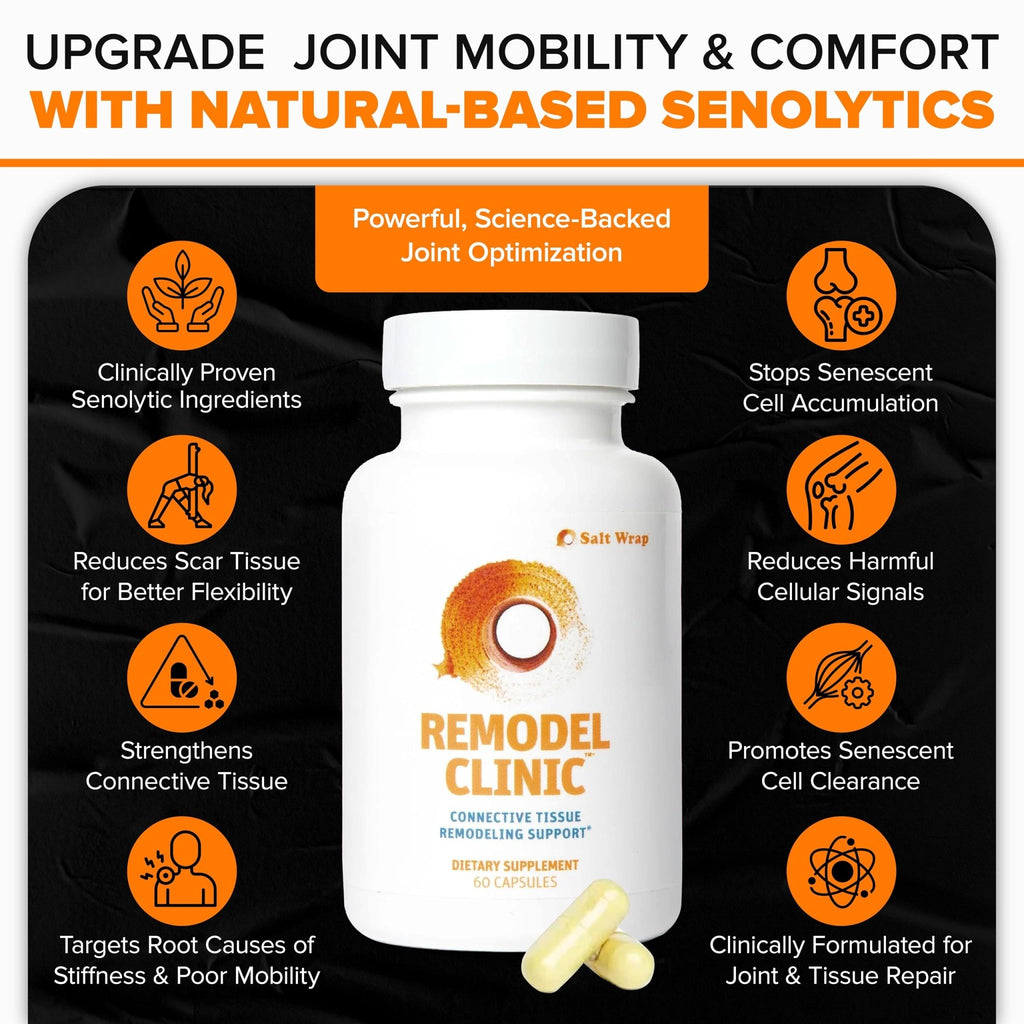 SaltWrap Remodel Clinic - Joint Remodeling Supplement for Senescent Cell Removal and Scar Tissue - Improve Mobility, Reduce Connective Tissue Stiffness - Fisetin, Quercetin, Bromelain - 60 Capsules - TrustMedUSA
