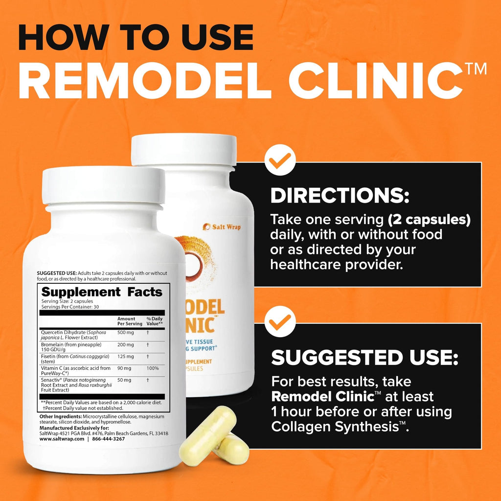 SaltWrap Remodel Clinic - Joint Remodeling Supplement for Senescent Cell Removal and Scar Tissue - Improve Mobility, Reduce Connective Tissue Stiffness - Fisetin, Quercetin, Bromelain - 60 Capsules - TrustMedUSA