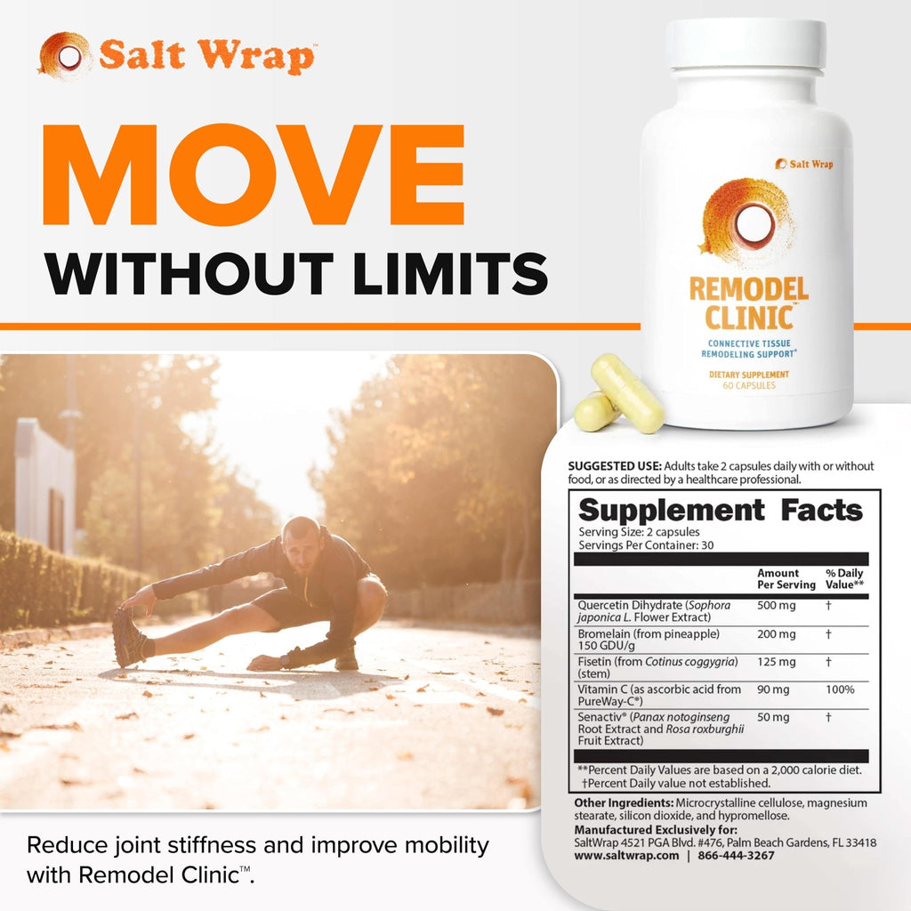 SaltWrap Remodel Clinic - Joint Remodeling Supplement for Senescent Cell Removal and Scar Tissue - Improve Mobility, Reduce Connective Tissue Stiffness - Fisetin, Quercetin, Bromelain - 60 Capsules - TrustMedUSA