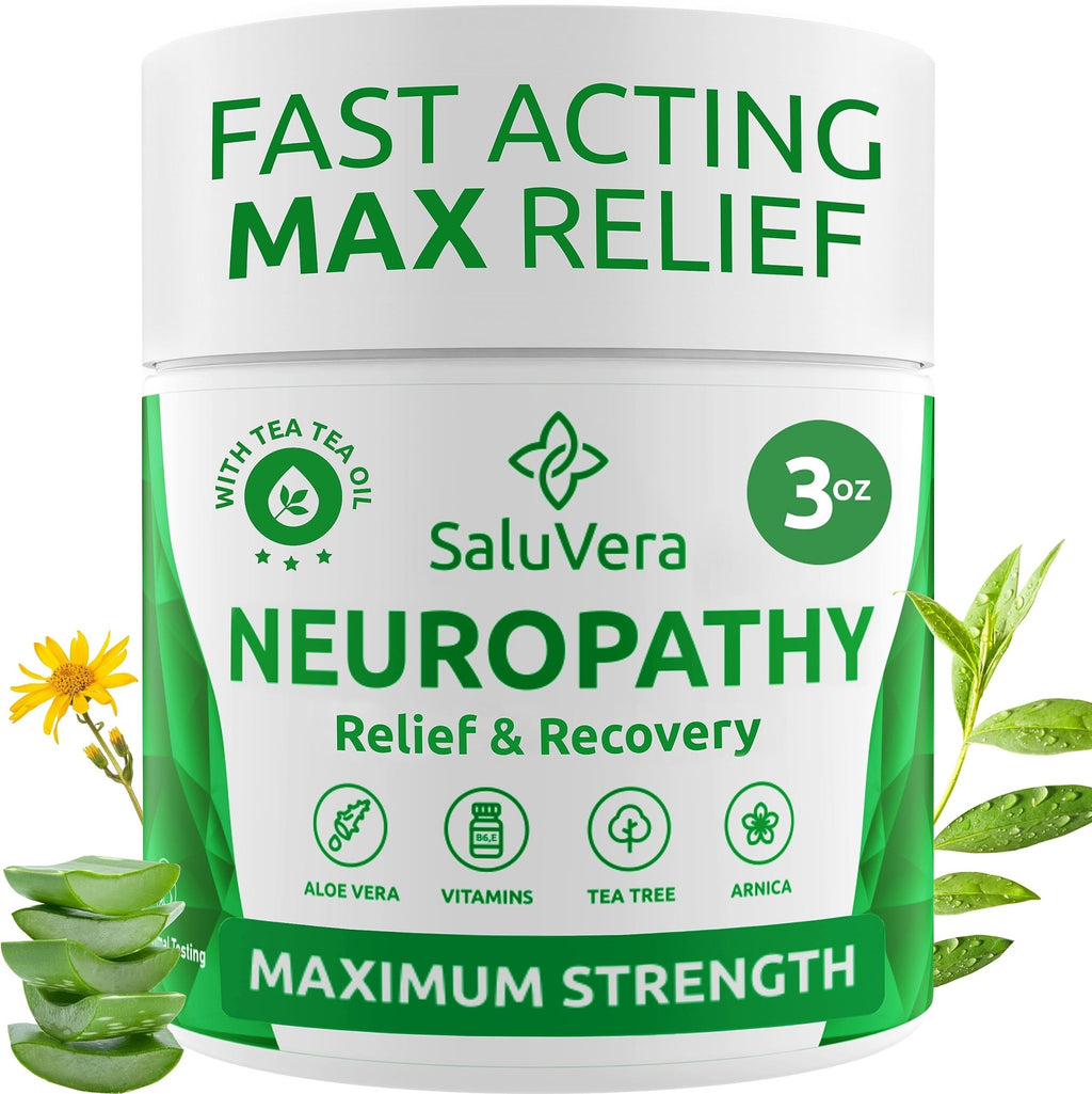 SaluVera Neuropathy Pain Relief Cream - Maximum Strength Nerve Pain Reliever for Foot, Toes, Hands, Legs with Aloe Vera, Arnica, MSM Vitamin B6, and Menthol for Fast-Acting Relief 3oz - TrustMedUSA