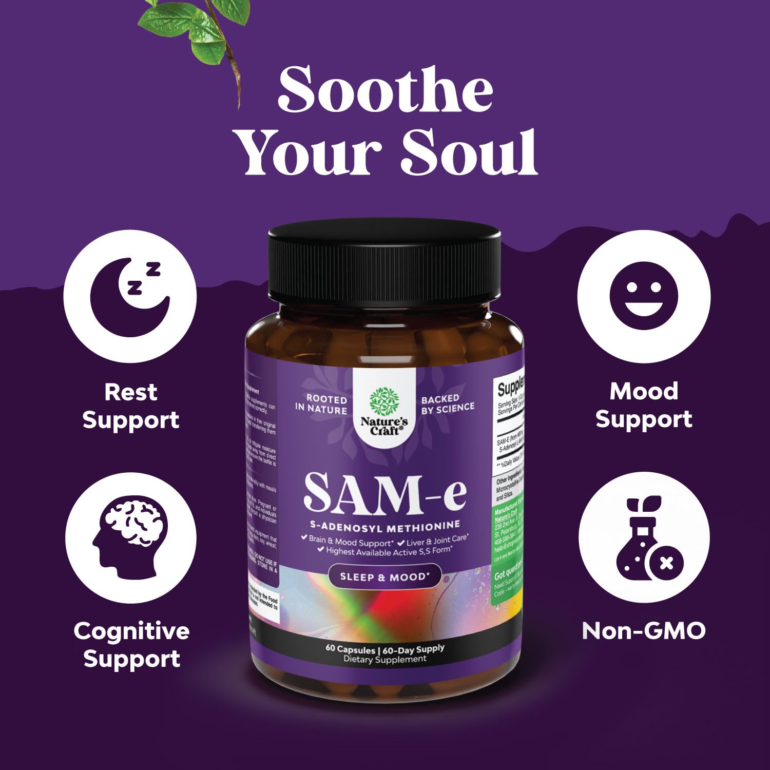 Sam-E 200mg Mood Support Supplement - S-Adenosyl Methionine Sam-E Supplement for Natural Relaxing Mood Boost Brain Support and Liver Detox Cleanse - Vegan Non-GMO and Gluten Free - 60 Count - TrustMedUSA