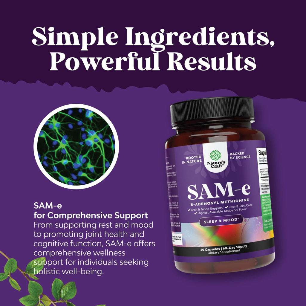 Sam-E 200mg Mood Support Supplement - S-Adenosyl Methionine Sam-E Supplement for Natural Relaxing Mood Boost Brain Support and Liver Detox Cleanse - Vegan Non-GMO and Gluten Free - 60 Count - TrustMedUSA