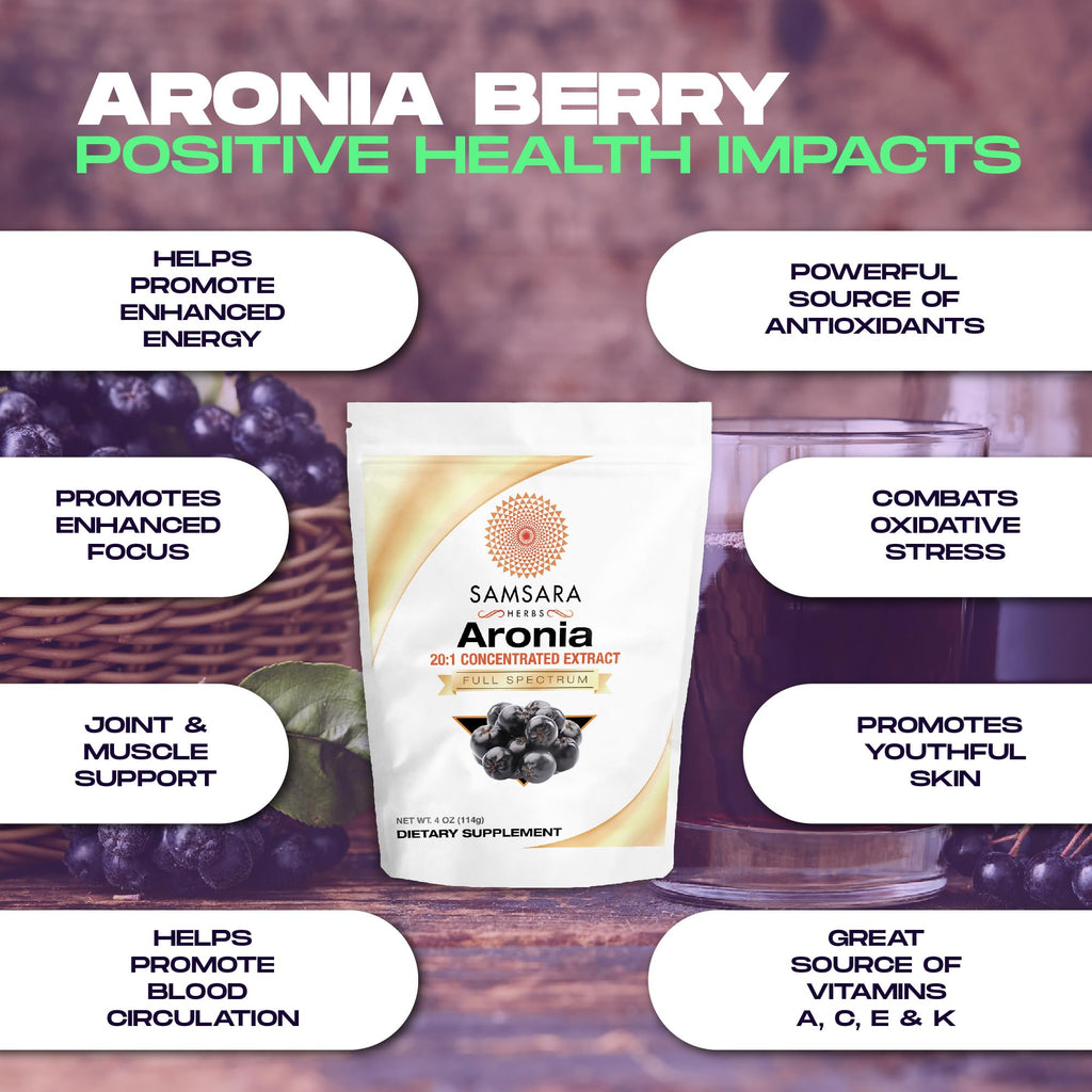 Samsara Herbs Aronia Berry 20:1 Extract Powder (16oz/454g) - Antioxidant, Flavonoids and Polyphenols Supplement - High ORAC - Native American Berry - Improved Wellbeing - TrustMedUSA