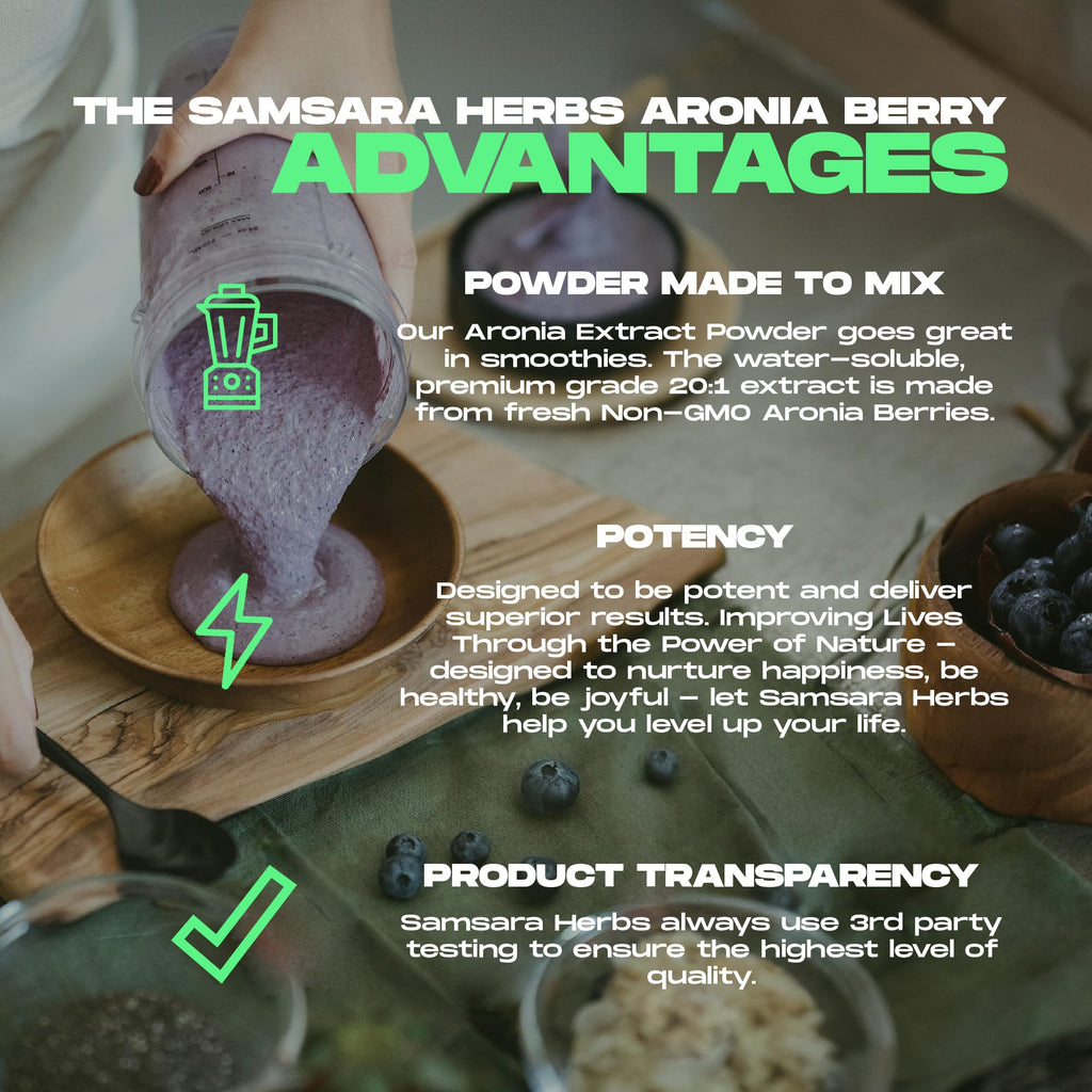 Samsara Herbs Aronia Berry 20:1 Extract Powder (16oz/454g) - Antioxidant, Flavonoids and Polyphenols Supplement - High ORAC - Native American Berry - Improved Wellbeing - TrustMedUSA