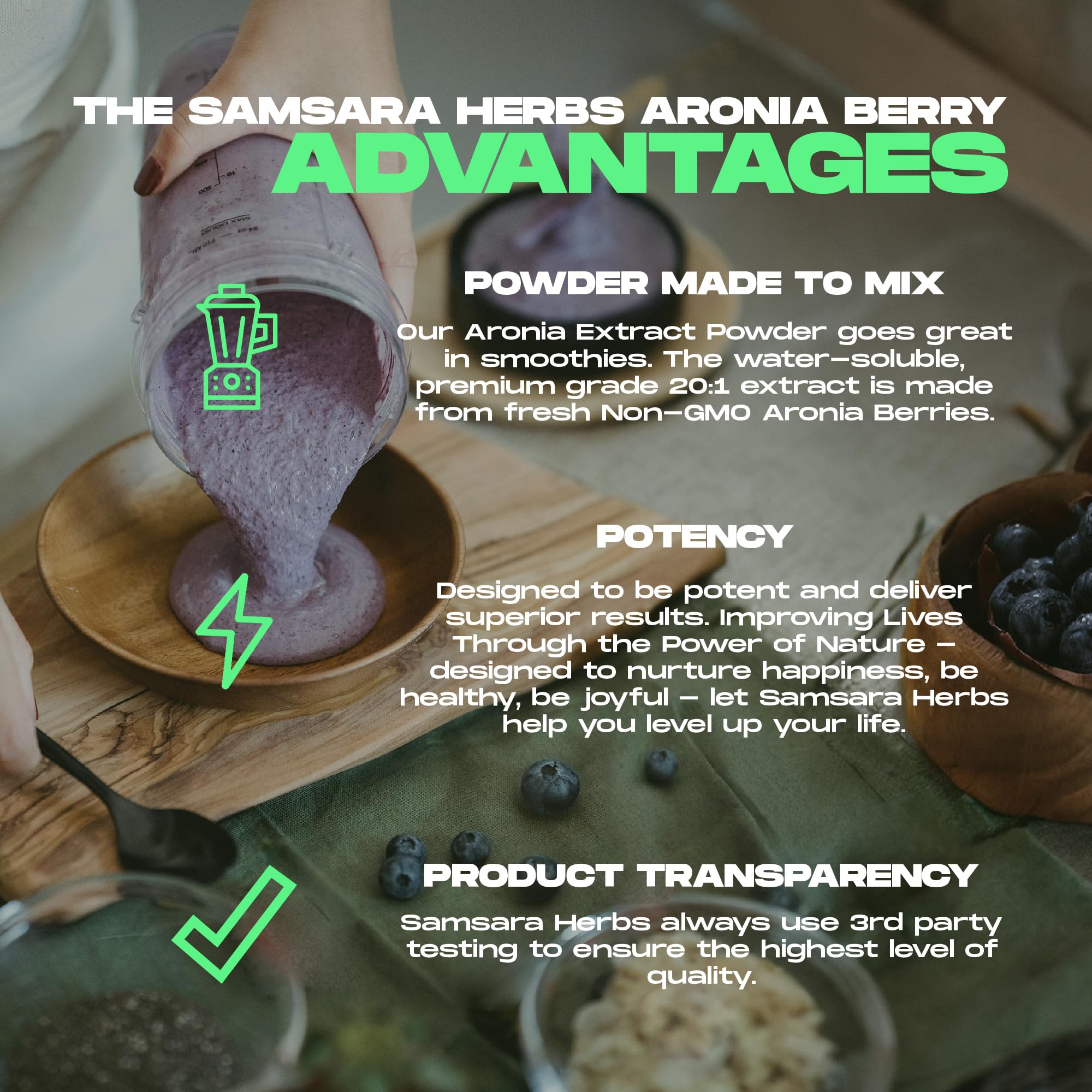 Samsara Herbs Aronia Berry 20:1 Extract Powder (16oz/454g) - Antioxidant, Flavonoids and Polyphenols Supplement - High ORAC - Native American Berry - Improved Wellbeing - TrustMedUSA