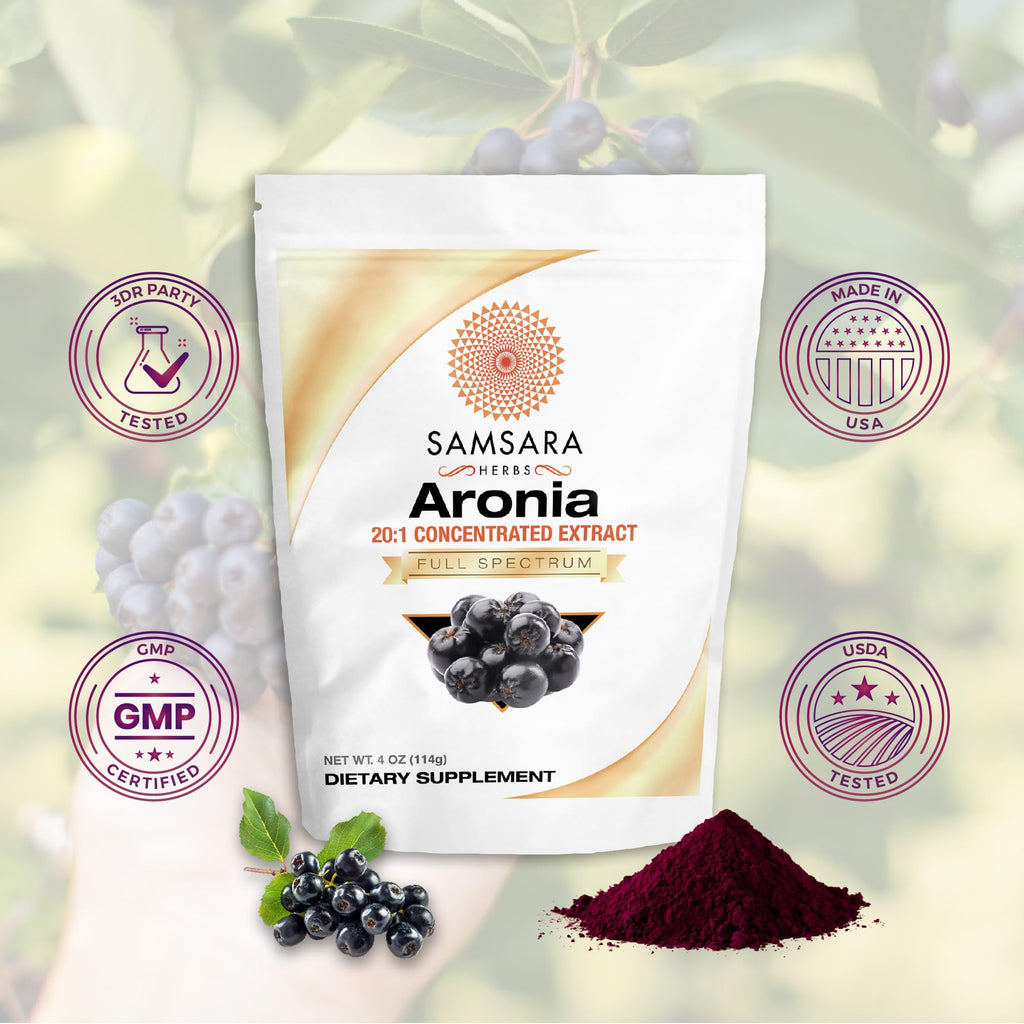 Samsara Herbs Aronia Berry 20:1 Extract Powder (16oz/454g) - Antioxidant, Flavonoids and Polyphenols Supplement - High ORAC - Native American Berry - Improved Wellbeing - TrustMedUSA