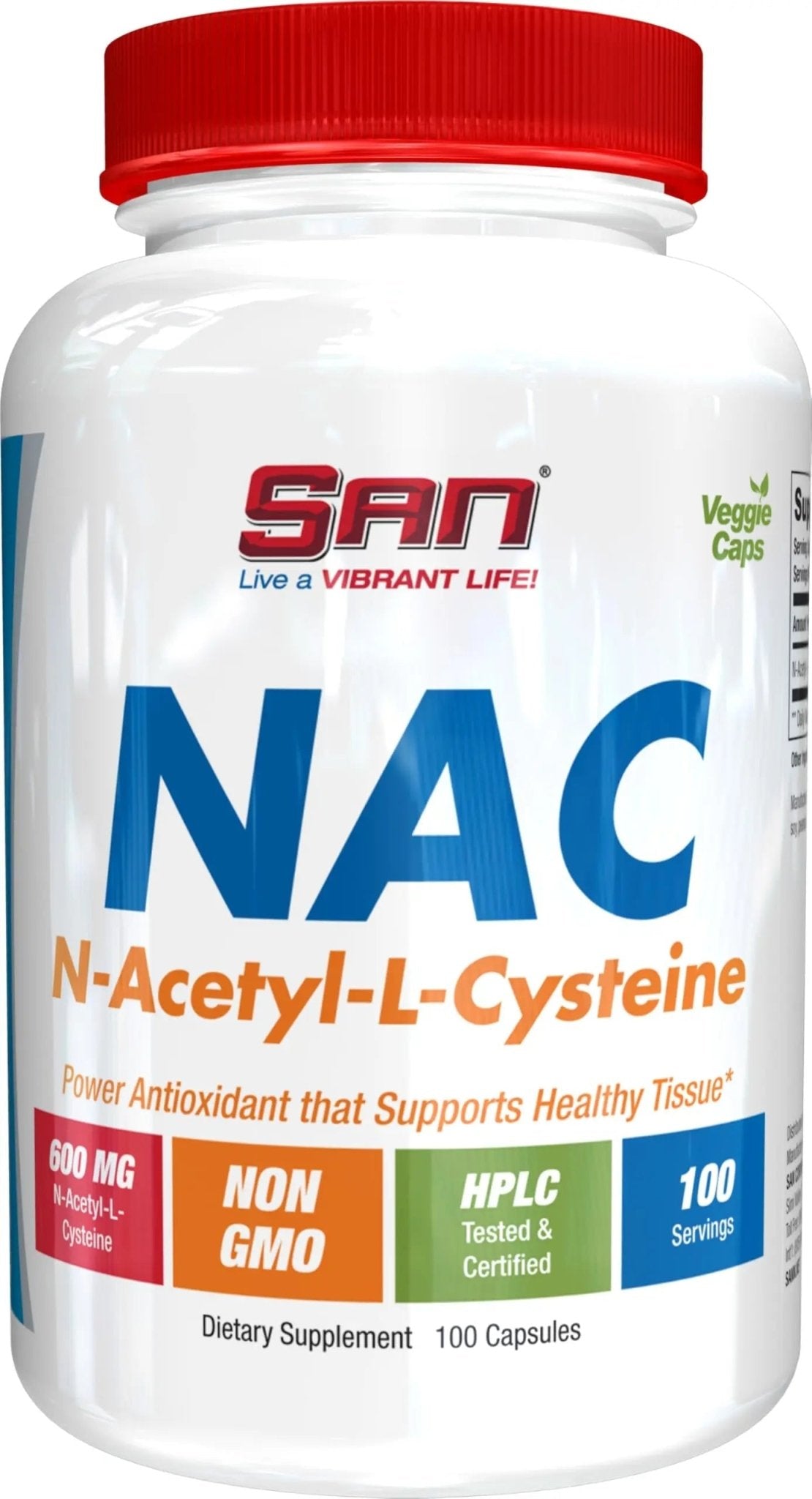 SAN N-Acetyl-L-Cysteine (NAC), Immune, Respiratory, Liver Health, NAC 600 mg, Potent antioxidant Support, Free-radicals, Easy to Absorb, 100 Capsules - TrustMedUSA