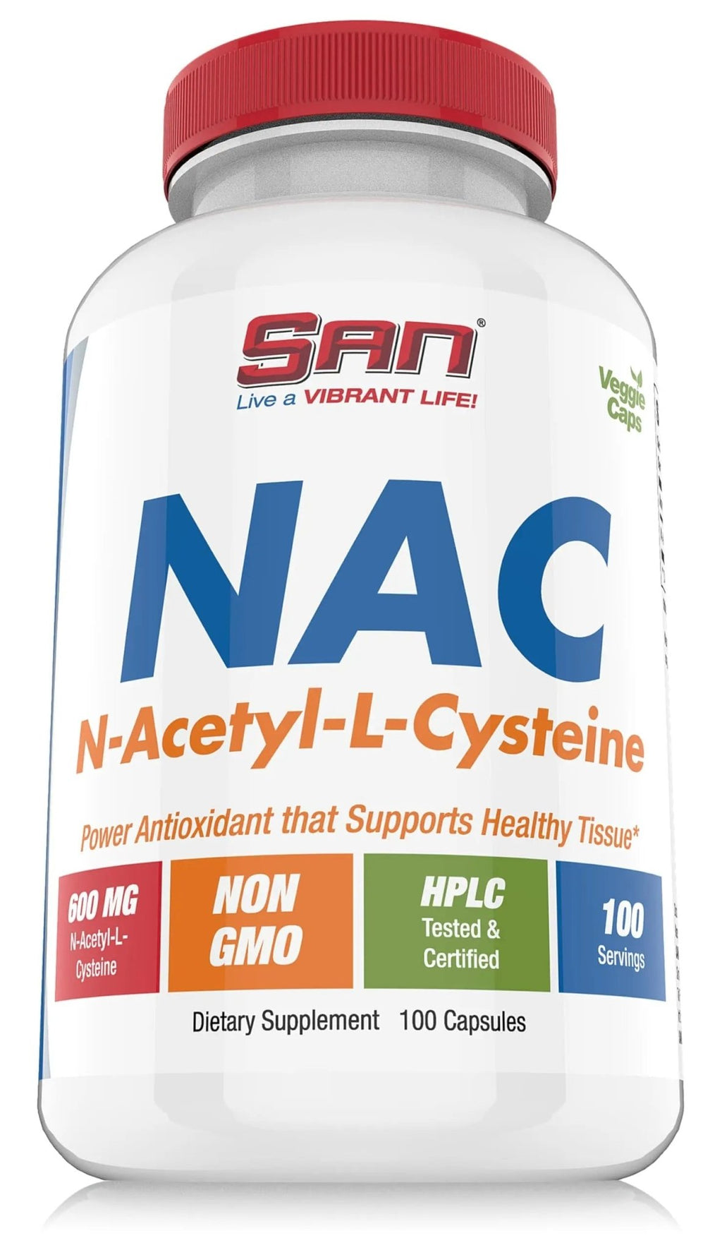 SAN N-Acetyl-L-Cysteine (NAC), Immune, Respiratory, Liver Health, NAC 600 mg, Potent antioxidant Support, Free-radicals, Easy to Absorb, 100 Capsules - TrustMedUSA