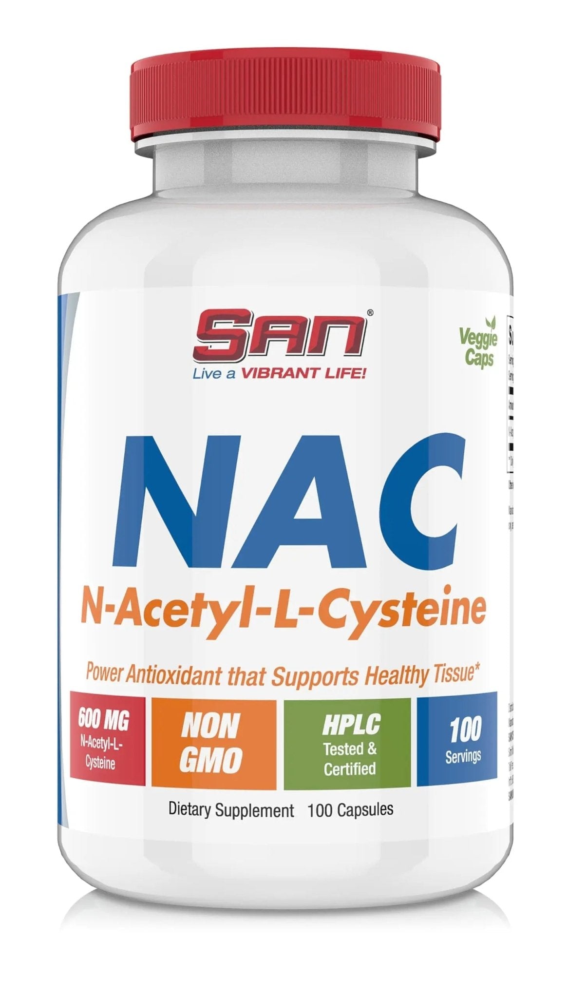SAN N-Acetyl-L-Cysteine (NAC), Immune, Respiratory, Liver Health, NAC 600 mg, Potent antioxidant Support, Free-radicals, Easy to Absorb, 100 Capsules - TrustMedUSA
