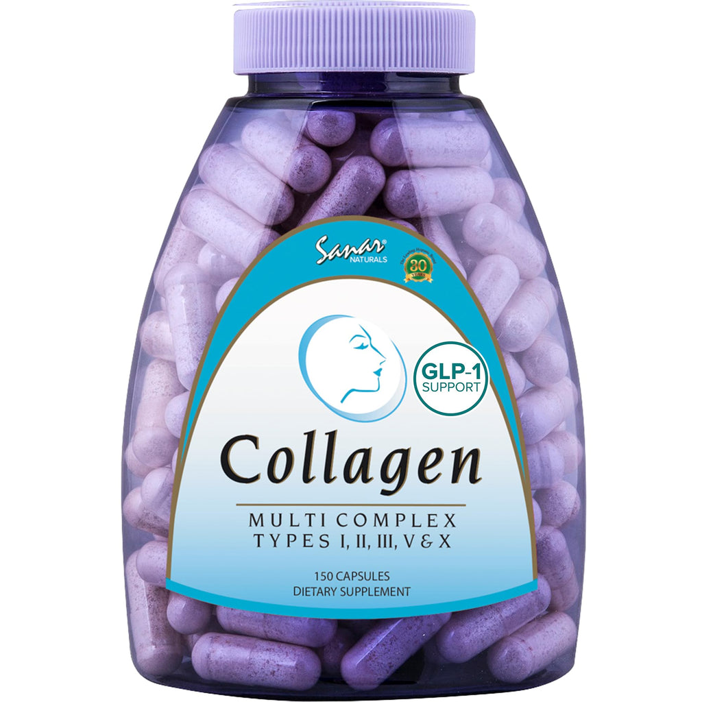 Sanar Naturals Multi Collagen Pills Type I, II, III, V, X | Extra Strength Hair, Nail, Skin, Bone & Joint Support | Hydrolyzed Collagen Supplement for Women and Men | Non-GMO, 150 Capsules - Maple Wellness Supplements