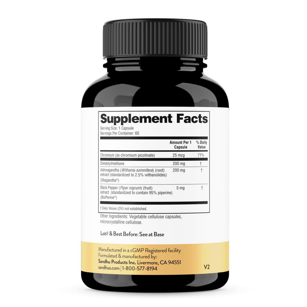 Sandhu's DIM Supplement 200 mg -60 Capsules - Diindolymethane with Ashwagandha & Bioperine Hormone Balance for Women & Men, Hormonal Acne Supplements - TrustMedUSA