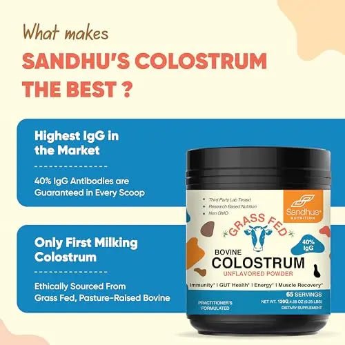 Sandhu's Pure Bovine Colostrum Powder Supplement for Humans |𝟰𝟬% 𝗜𝗴𝗚 Highly - TrustMedUSA