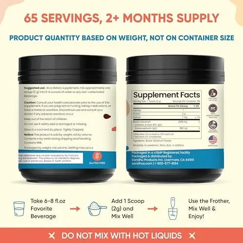 Sandhu's Pure Bovine Colostrum Powder Supplement for Humans |𝟰𝟬% 𝗜𝗴𝗚 Highly - TrustMedUSA
