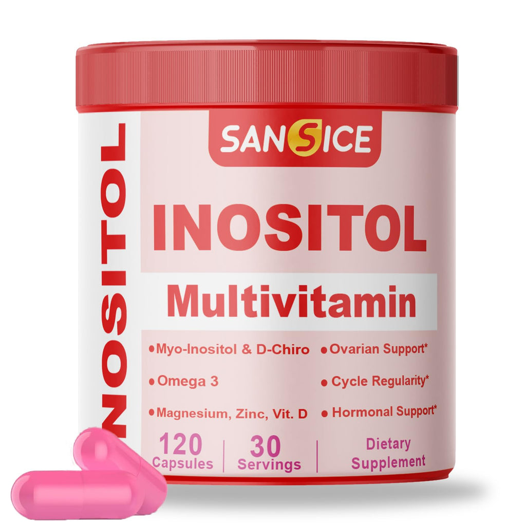 SANSICE Myo & D-Chiro Inositol Multivitamin Capsules, 2000mg Myo-Inositol & 50mg D-Chiro Inositol 40:1 Blend, Vitamin B8 Supplement for Female Hormone (120 Capsules) - TrustMedUSA