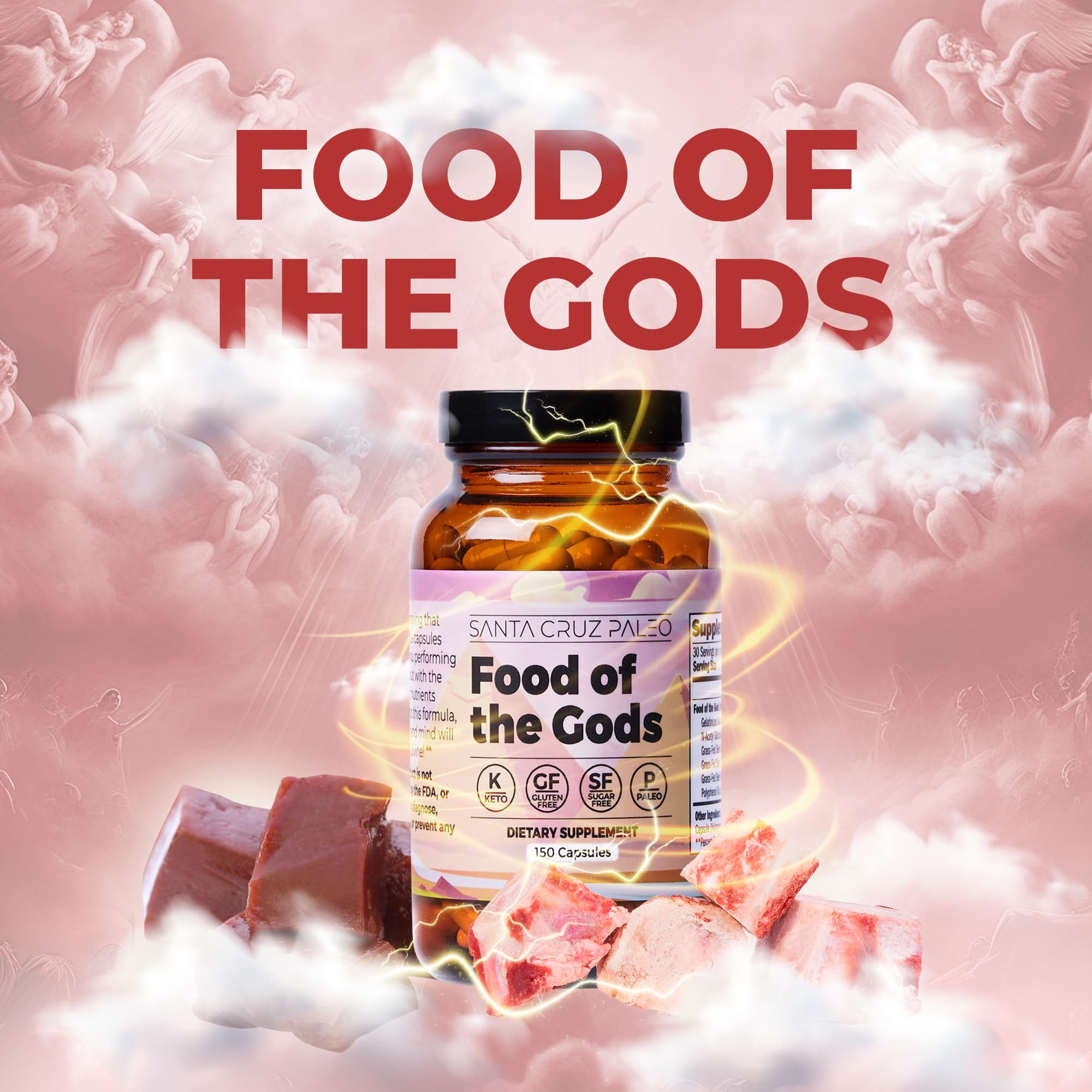 Santa Cruz Paleo, Food of the Gods Grass Fed Beef Organ Supplement for Men and Women, with Collagen, Maca Root, Colostrum, Bone Broth, Iron, Vitamin B12, Gluten Free, Keto Friendly, 30 Servings - TrustMedUSA