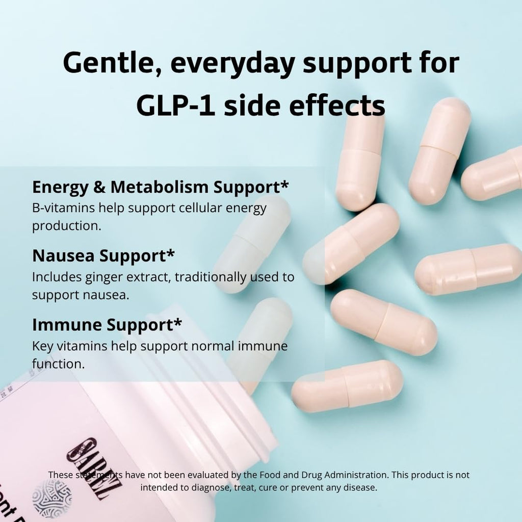 Sarez GLP-1 Support Capsules — Methylated Vitamins & Chelated Minerals — Energy, Metabolism, Hair & Daily Nutrient Support — with Ginger for Nausea — Gentle on Stomach — 30 Day Supply - TrustMedUSA