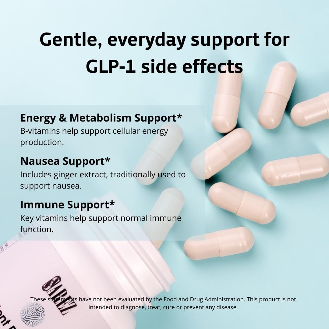 Sarez GLP-1 Support Capsules — Methylated Vitamins & Chelated Minerals — Energy, Metabolism, Hair & Daily Nutrient Support — with Ginger for Nausea — Gentle on Stomach — 30 Day Supply - TrustMedUSA