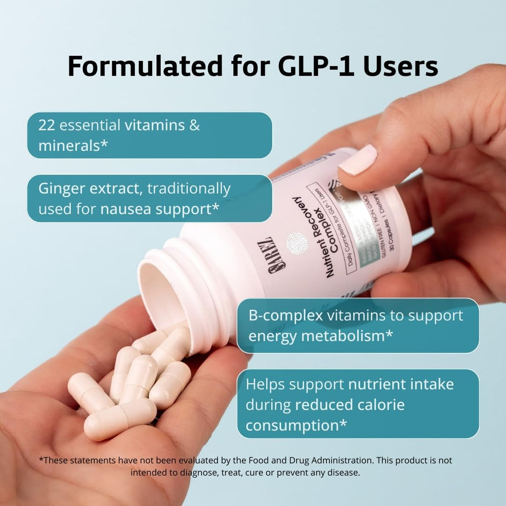 Sarez GLP-1 Support Capsules — Methylated Vitamins & Chelated Minerals — Energy, Metabolism, Hair & Daily Nutrient Support — with Ginger for Nausea — Gentle on Stomach — 30 Day Supply - TrustMedUSA