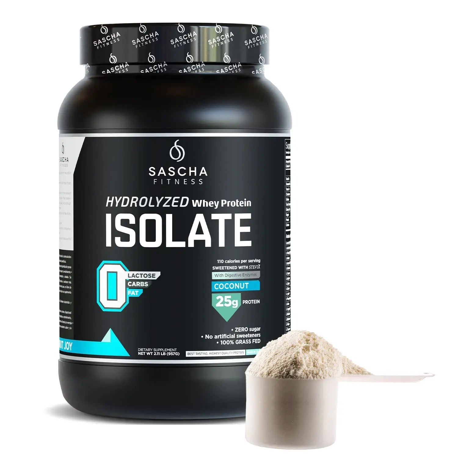 SASCHA FITNESS Hydrolyzed Whey Protein Isolate,100% Grass-Fed (2 Pounds, Coconut) - TrustMedUSA