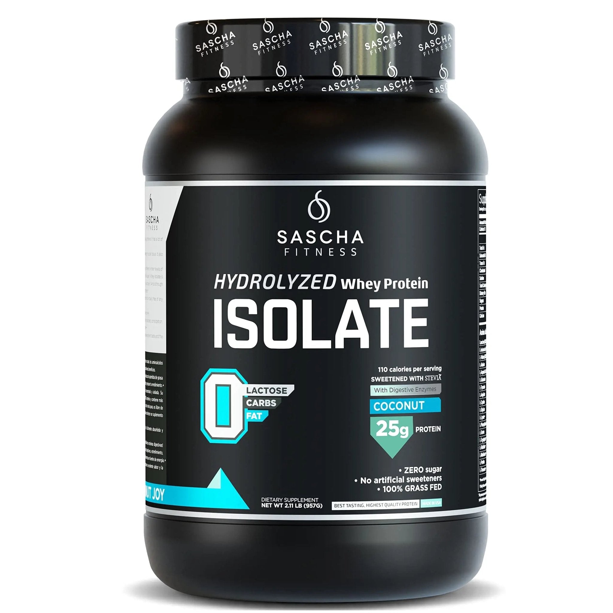 SASCHA FITNESS Hydrolyzed Whey Protein Isolate,100% Grass-Fed (2 Pounds, Coconut) - TrustMedUSA
