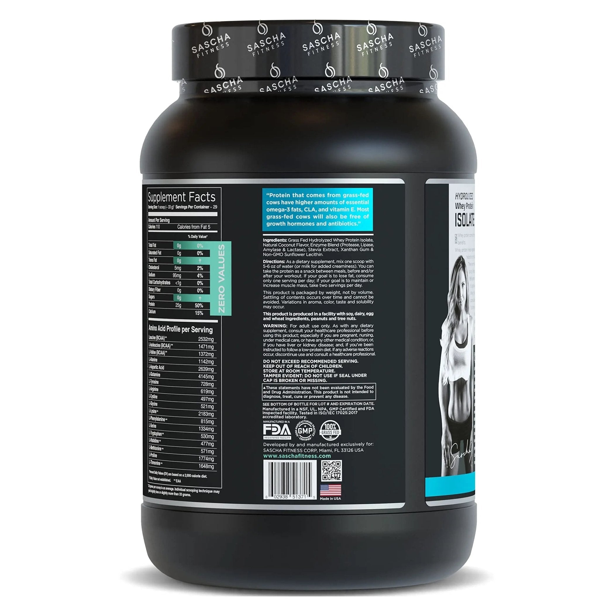 SASCHA FITNESS Hydrolyzed Whey Protein Isolate,100% Grass-Fed (2 Pounds, Coconut) - TrustMedUSA