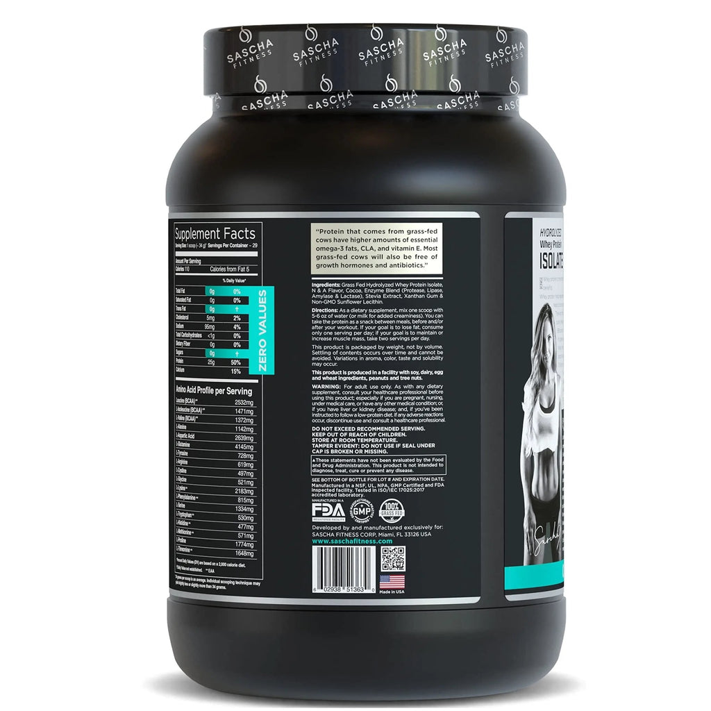 SASCHA FITNESS Hydrolyzed Whey Protein Isolate,100% Grass-Fed (2 Pounds, Cookies - TrustMedUSA