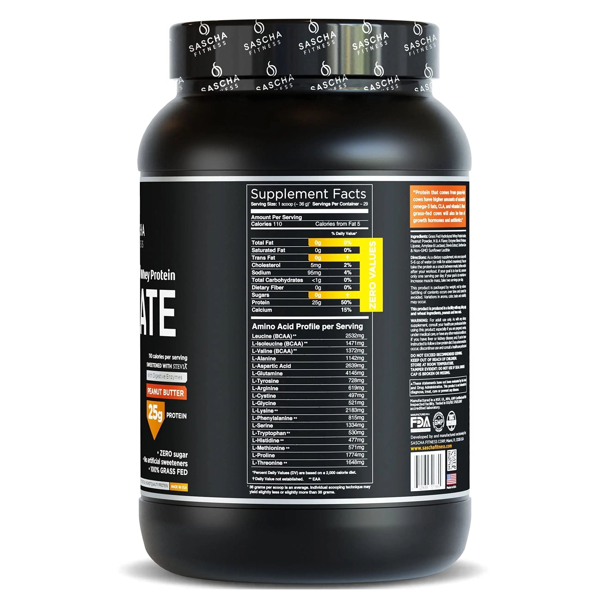 SASCHA FITNESS Hydrolyzed Whey Protein Isolate,100% Grass-Fed ,2.3 Pounds - TrustMedUSA
