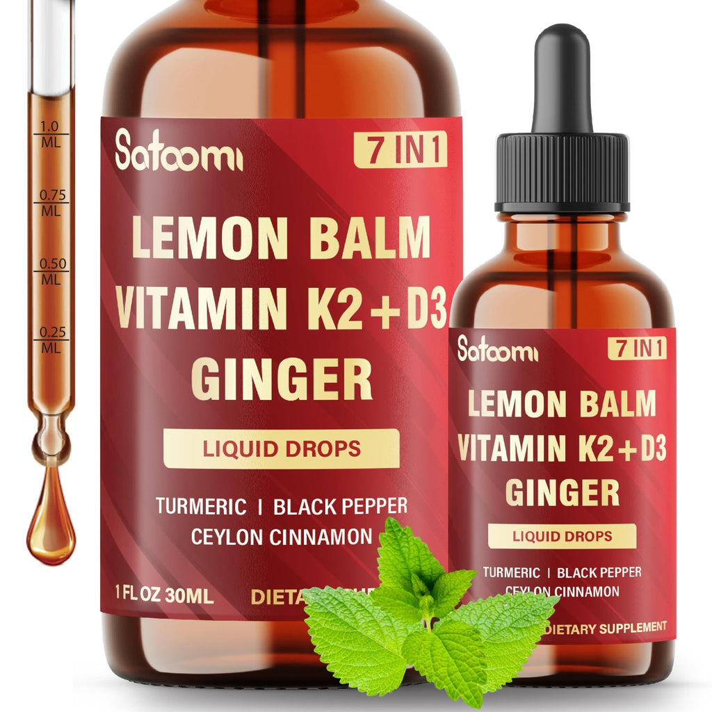 Satoomi 7in1 Lemon Balm Tincture with Vitamin D3, Vitamin K2, Ginger Root, Turmeric, Ceylon Cinnamon and Black Pepper - 1 FL Oz - 60 Day Supply - TrustMedUSA