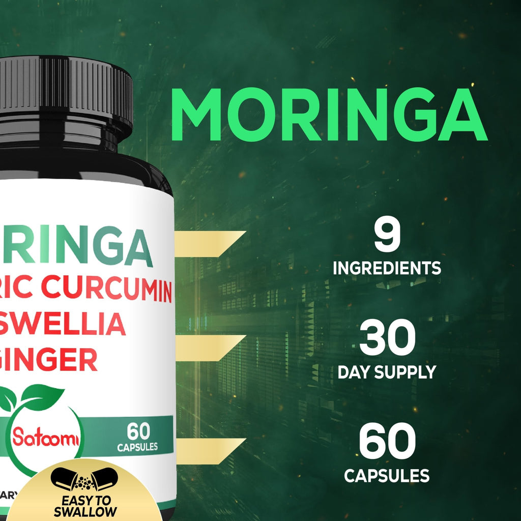 Satoomi 9in1 Moringa Capsules - Featuring Moringa, Turmeric, Boswellia, Ginger, Ashwagandha, Ceylon Cinnamon and Milk Thistle, and Resveratrol | Support Mood, Heart & Overall Health - 60 Count - TrustMedUSA