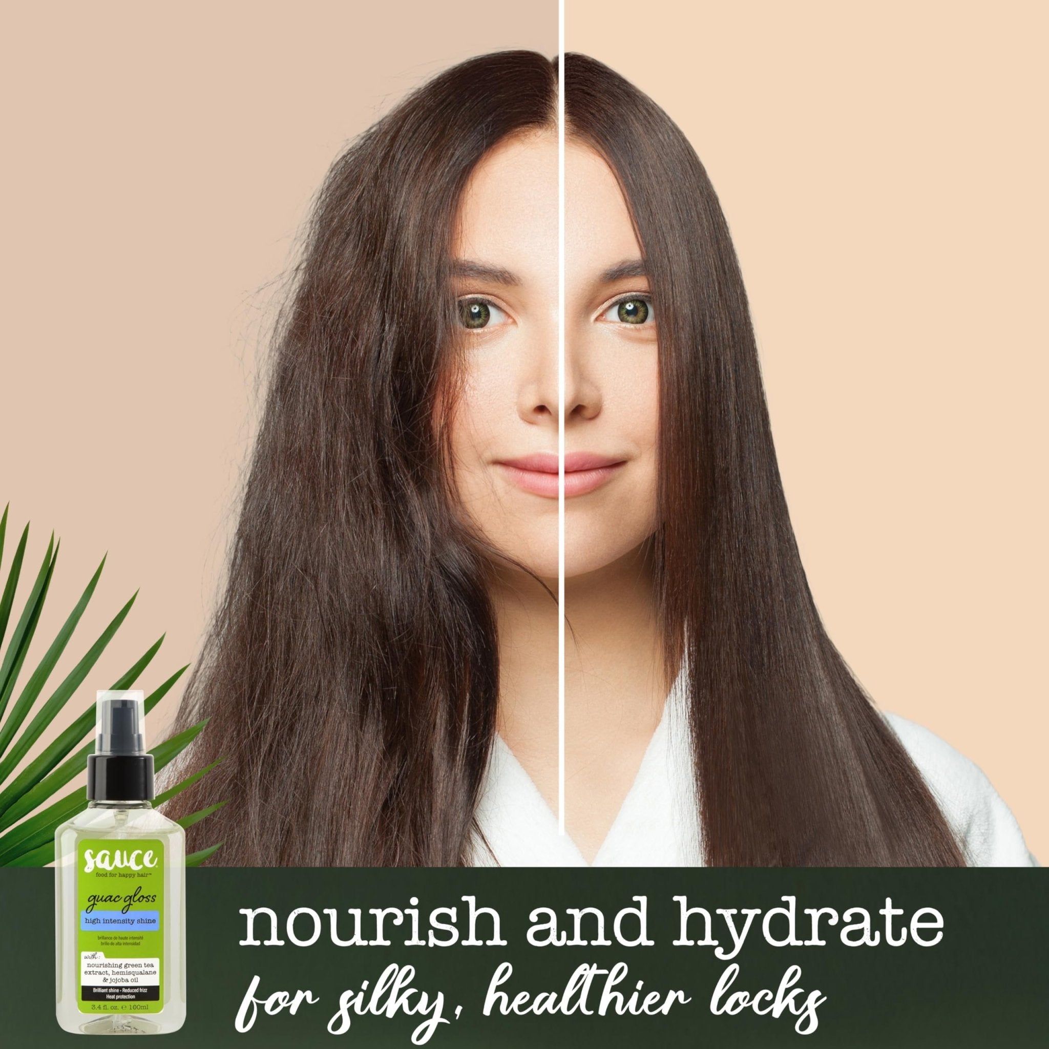 SAUCE BEAUTY Guac Hair Gloss, 3 Fl Oz High Intensity Shine, Jojoba Oil, Green Tea Extract & Squalane to Smooth, Boost Shine & Control Frizz for Sleeker, Softer, More Manageable Hair, Vegan Formula - TrustMedUSA