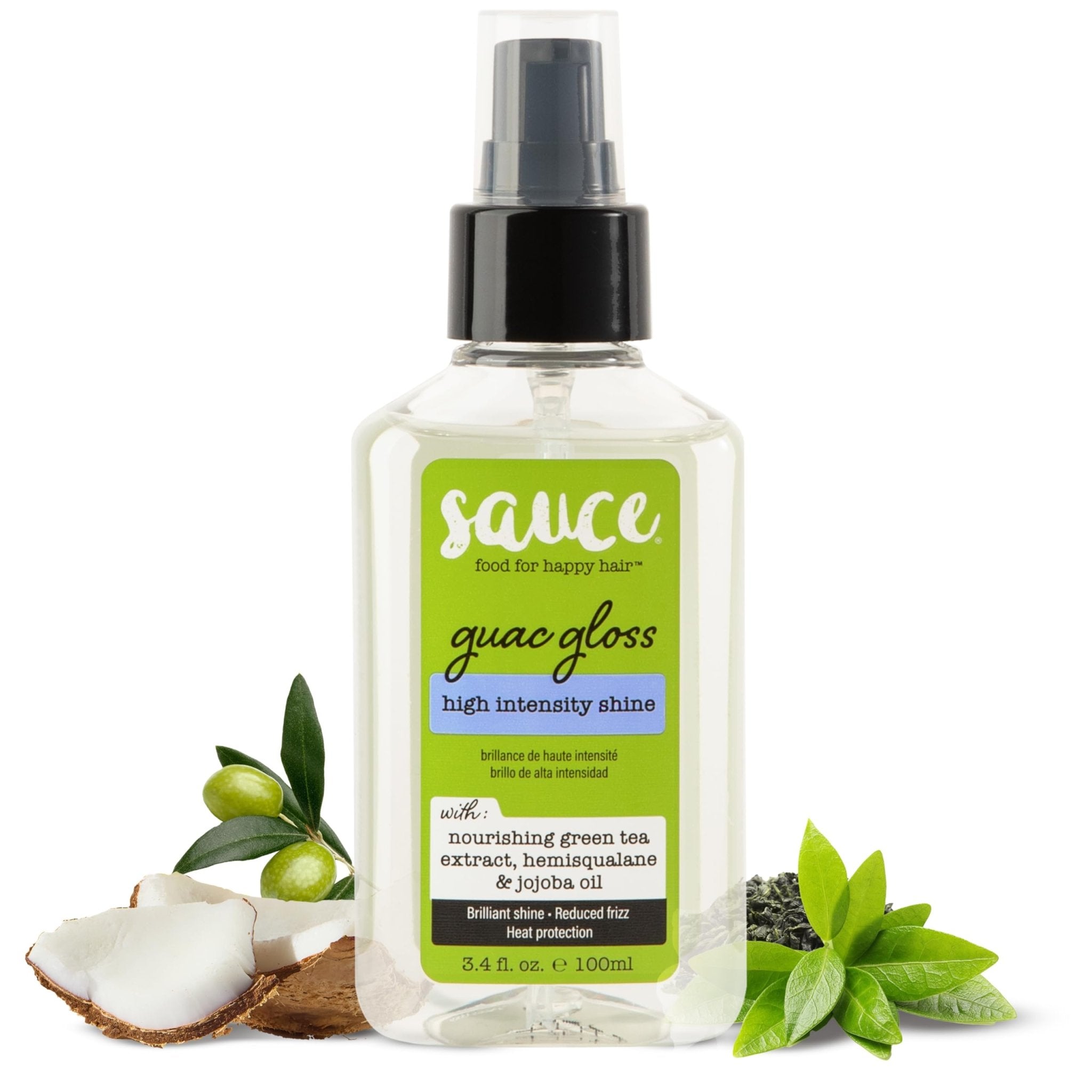 SAUCE BEAUTY Guac Hair Gloss, 3 Fl Oz High Intensity Shine, Jojoba Oil, Green Tea Extract & Squalane to Smooth, Boost Shine & Control Frizz for Sleeker, Softer, More Manageable Hair, Vegan Formula - TrustMedUSA