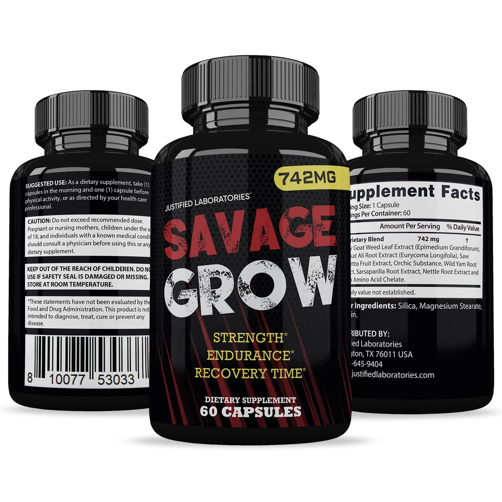 Savage Grow 742MG All Natural Advanced Men's Health Formula 60 Capsules - TrustMedUSA